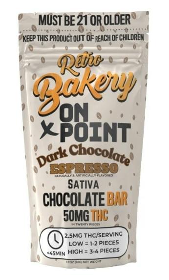 Retro Bakery- Espresso Dark Chocolate Bar (sativa) 50mg THC
