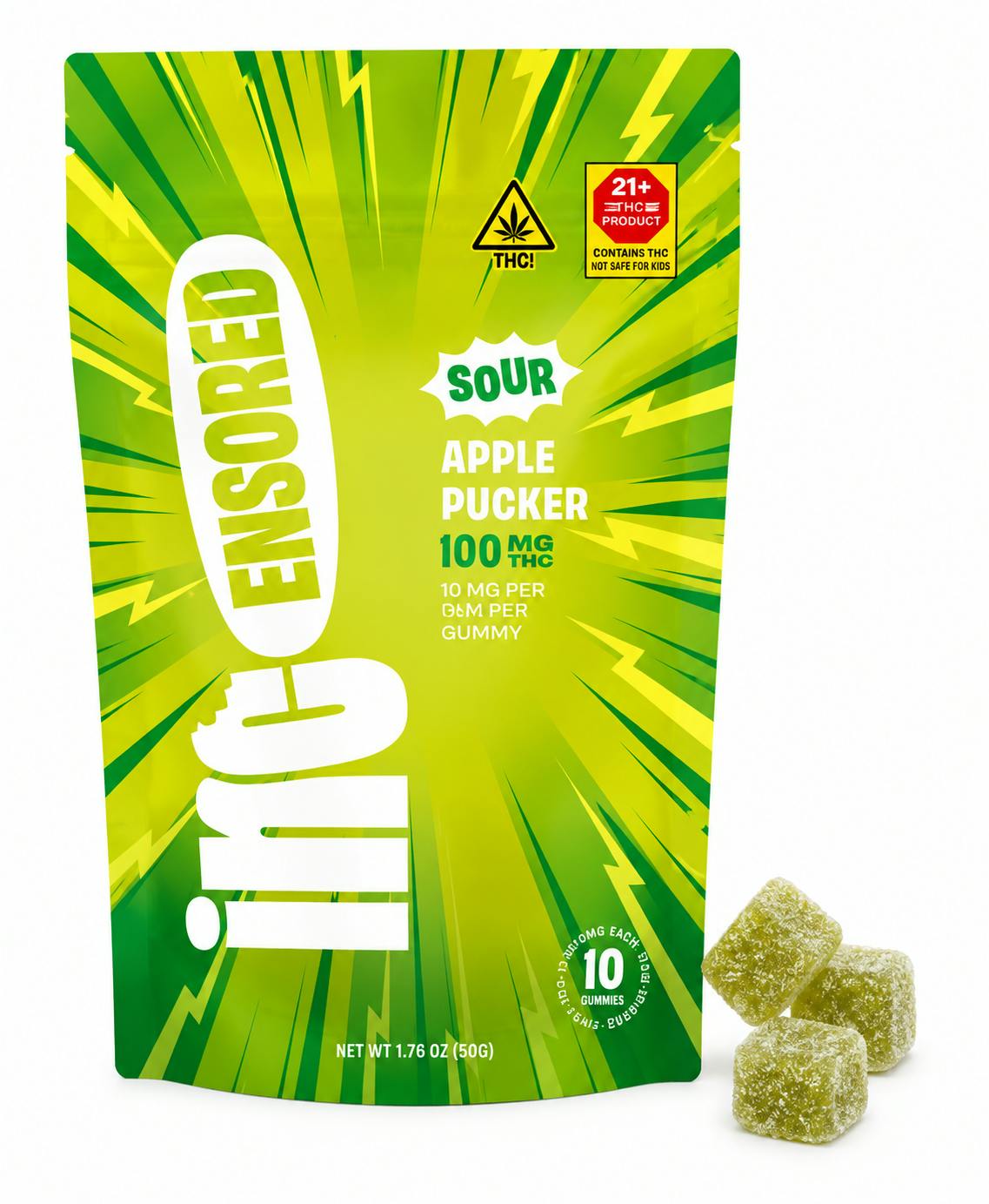 Sour Apple Pucker Gummies- 100MG THC | Incensored