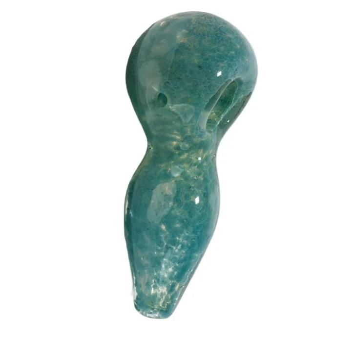 4″ Ocean Teal & Yellow Frit Spotted Glass Hand Pipe