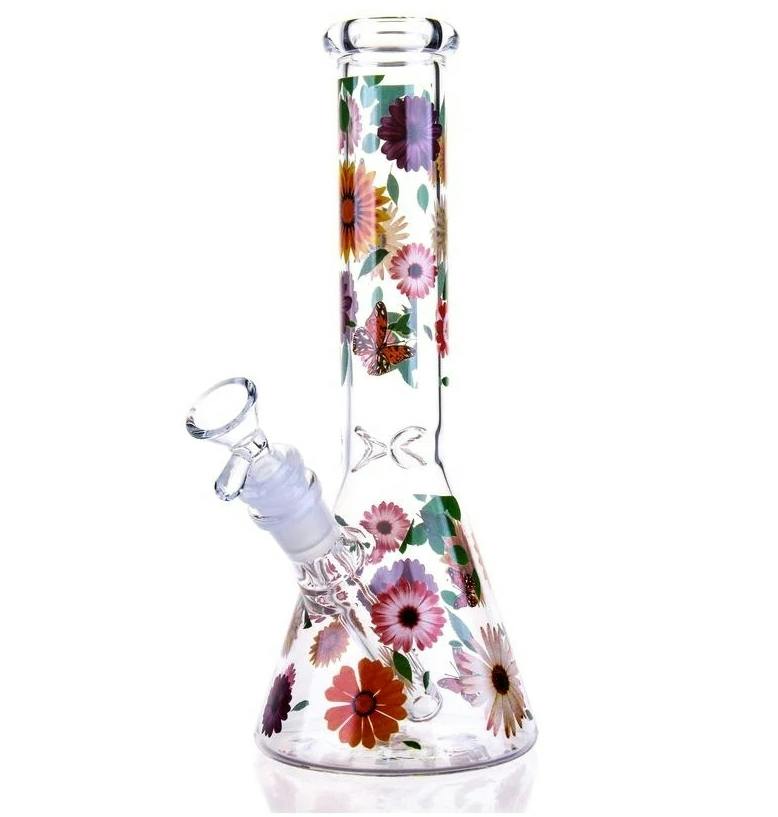 10″ Butterfly Floral Glass Bong Beaker Water Pipe
