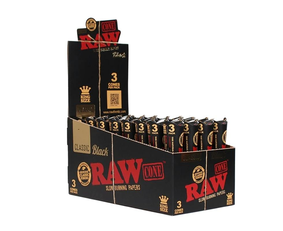 RAW Authentic Classic Black 1 1/4 Cones - 6 Per Pack