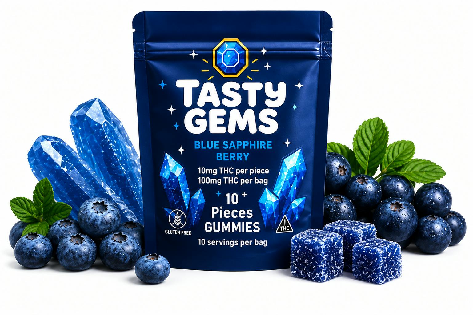 Tasty Gems Gummies- Blue Sapphire Berry - 100mg THC