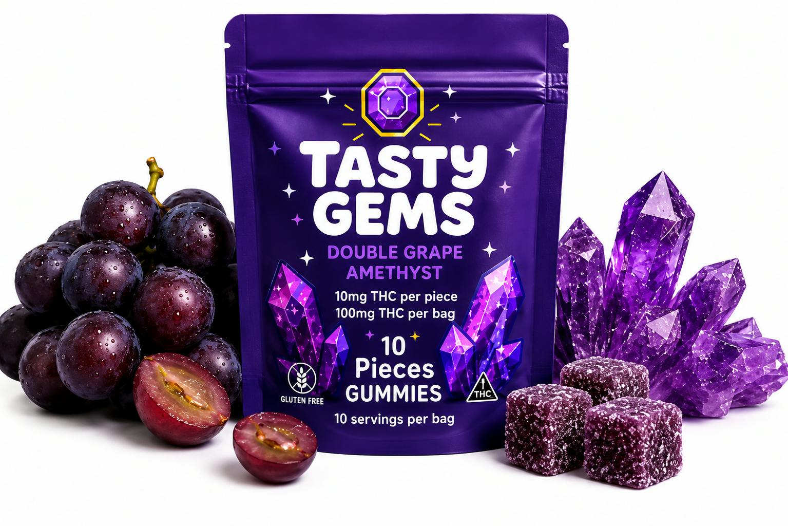 Tasty Gems Gummies- Double Grape Amethyst - 100mg THC