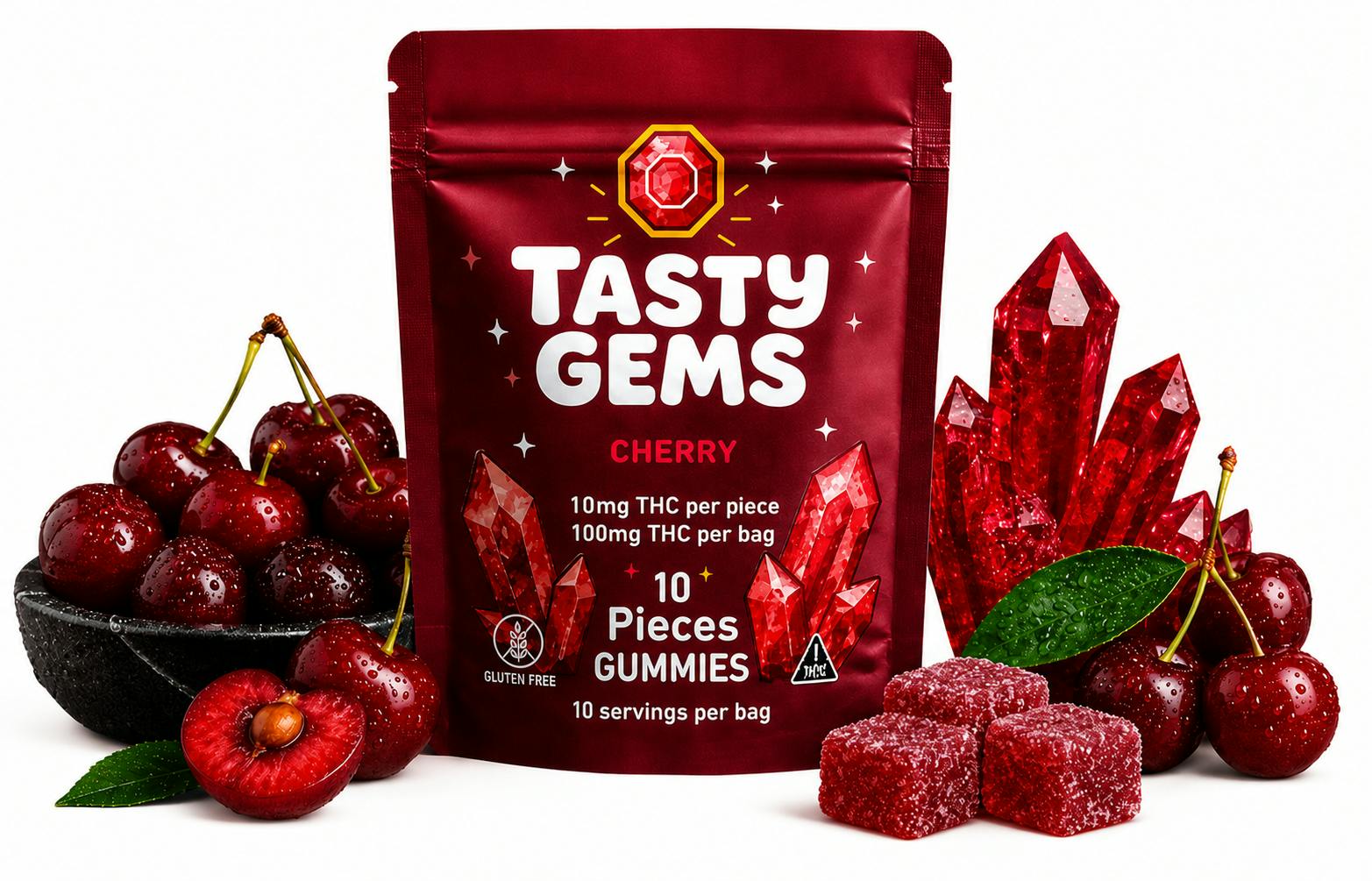 Tasty Gems Gummies- Cherry - 100mg THC