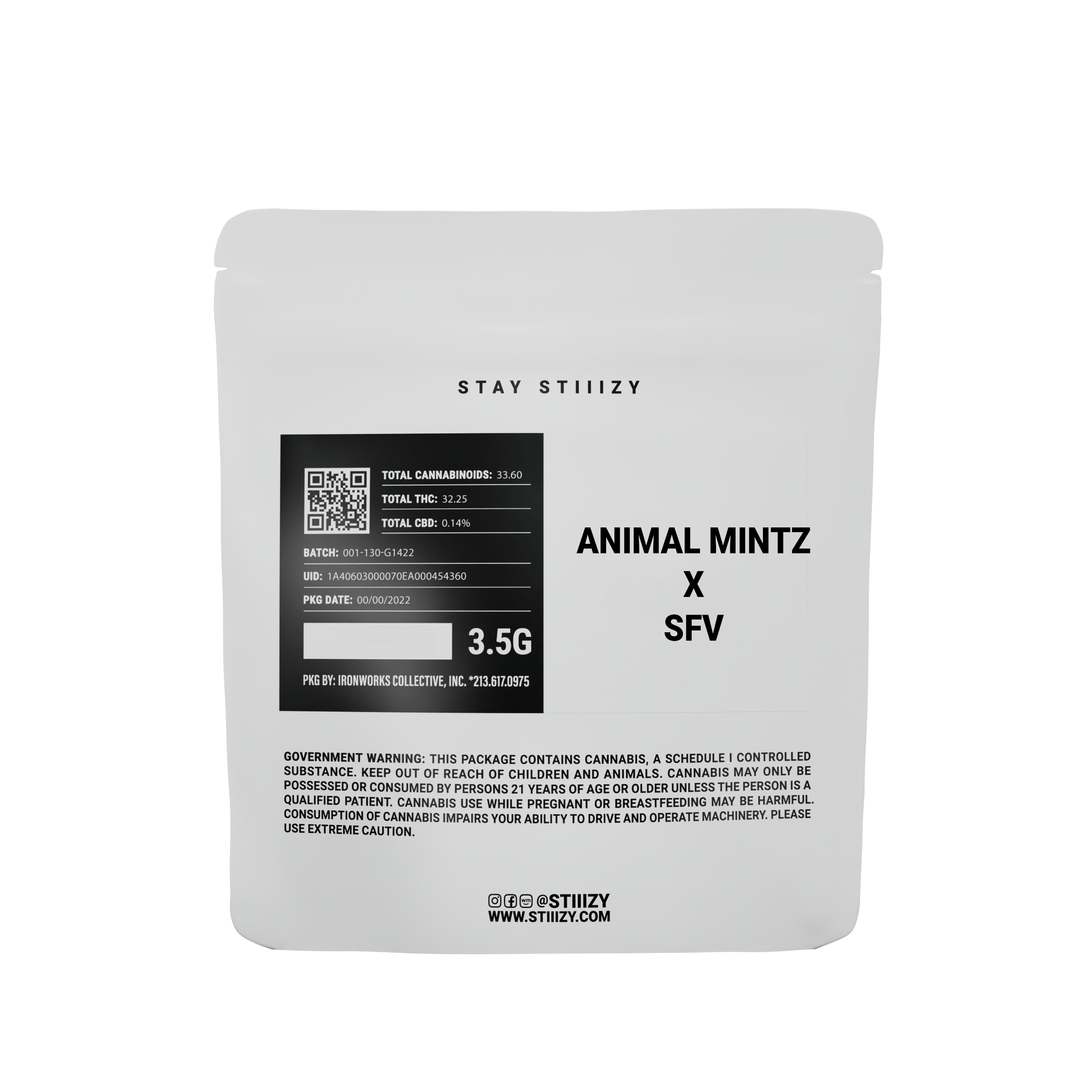 Stiiizy - FL - ANIMAL MINTZ X SFV - 28G White Label Mylar