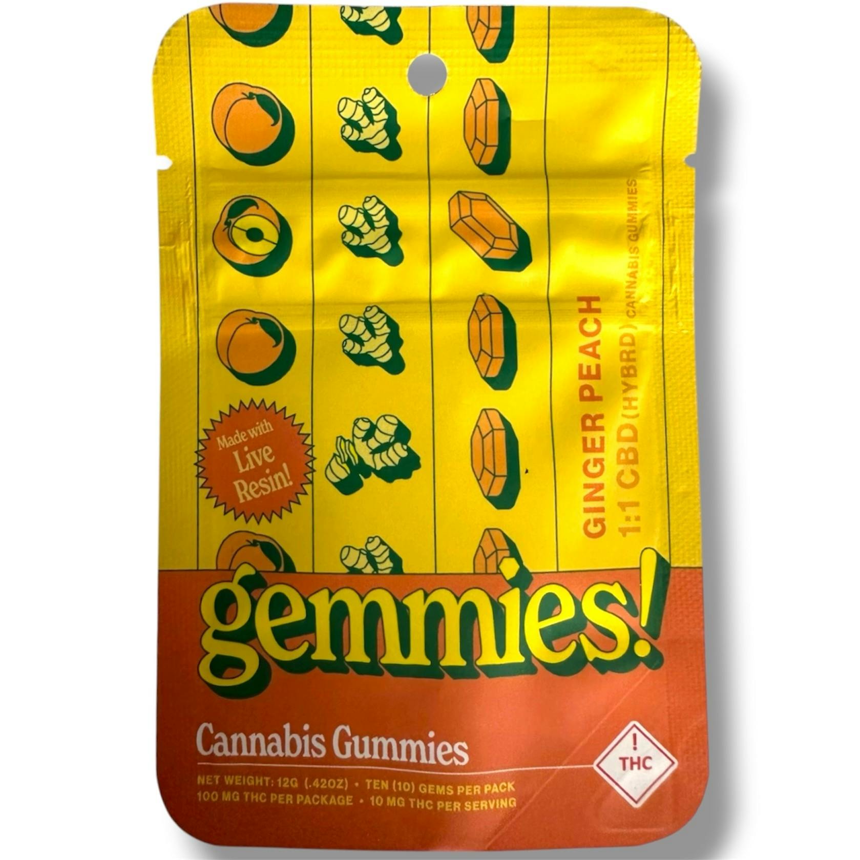 Ginger Peach (100MG) | 1:1 Live Resin Gummies | Hybrid