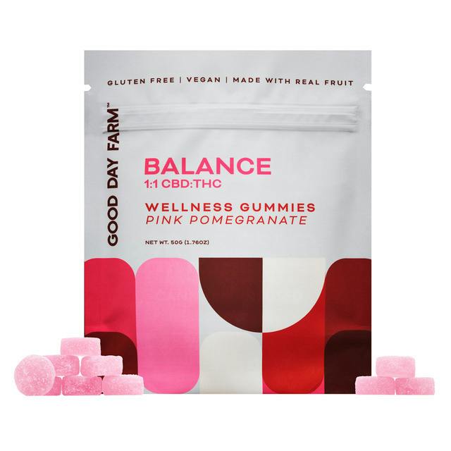 GDF: Wellness Gummies | BALANCE 1:1 Pink Pomegranate | 100mg CBD : 100mg THC | 10pk at Good Day Farm Bossier City