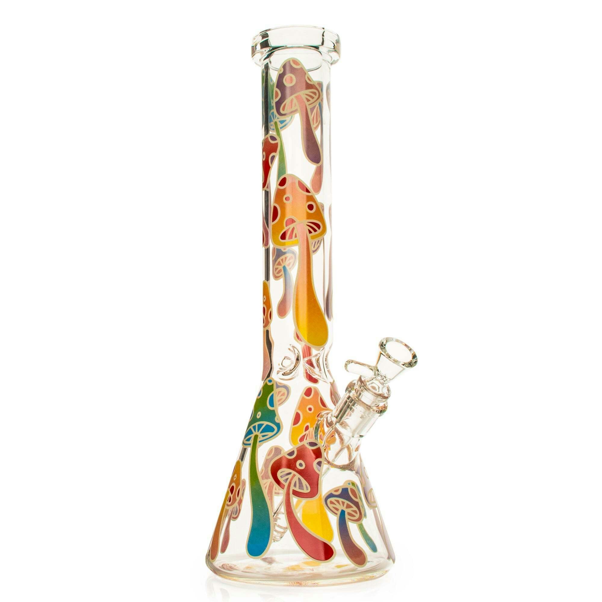 Red Eye Glass 15" Tall White Mushroom Magic Beaker Base Bong Glow-in-the-dark