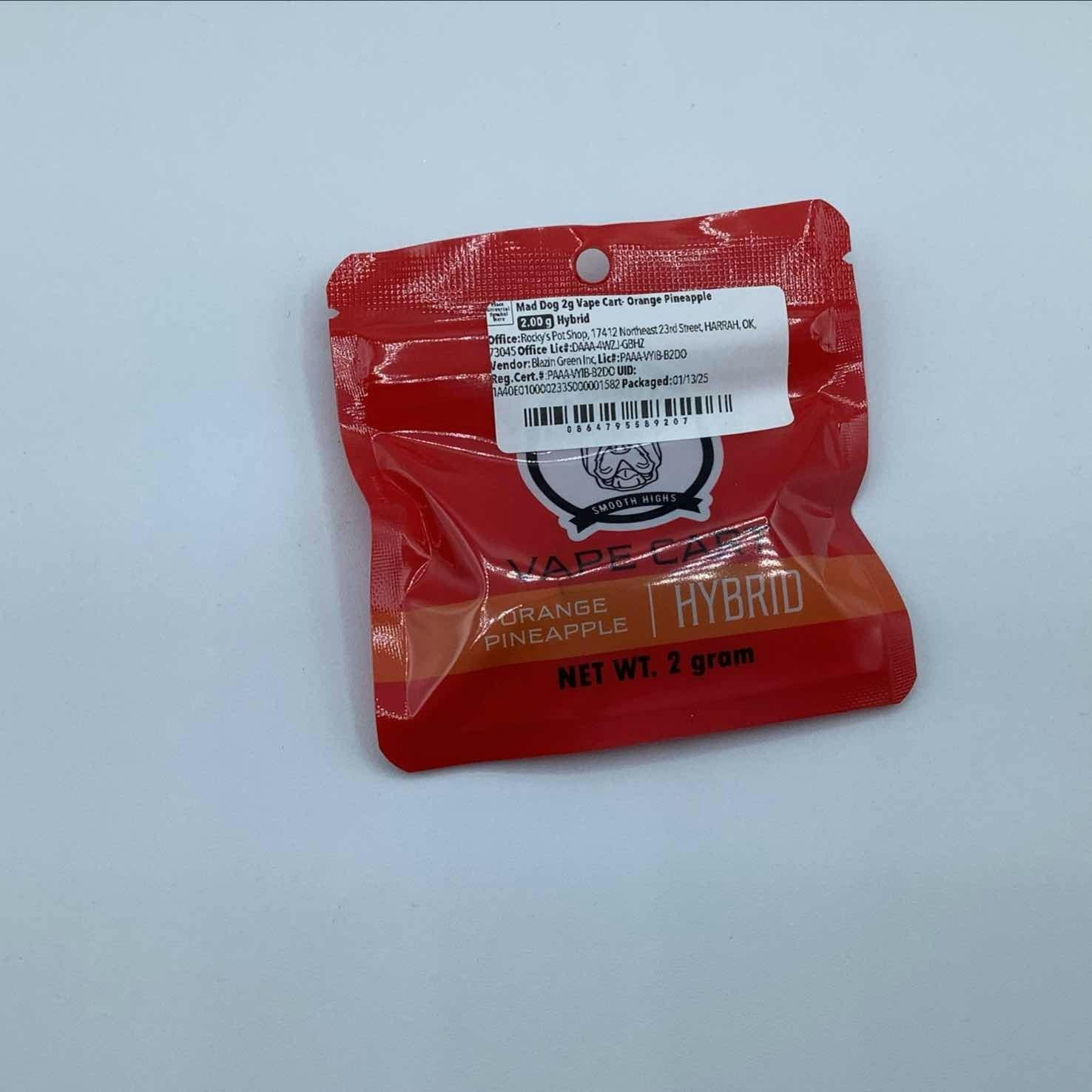 Mad Dog 2g Vape Cart- Orange Pineapple