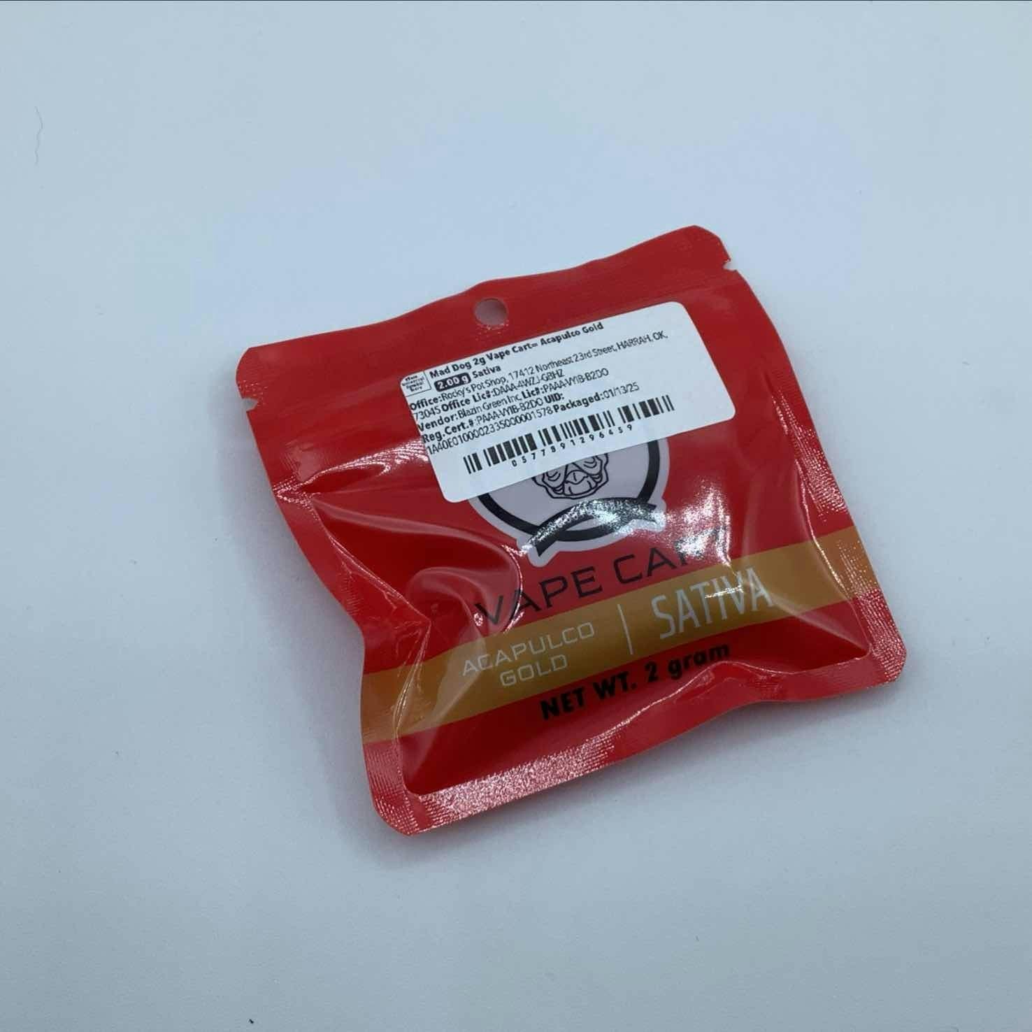 Mad Dog 2g Vape Cart= Acapulco Gold