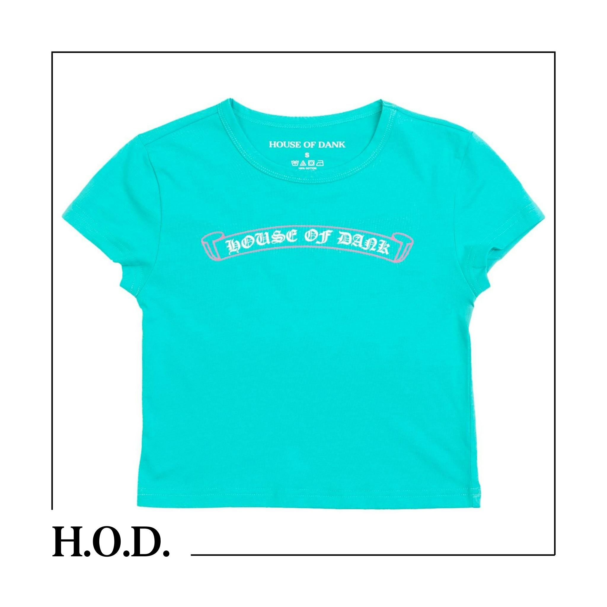 H.O.D. x Tie High Teal Cropped Slim Tee XS