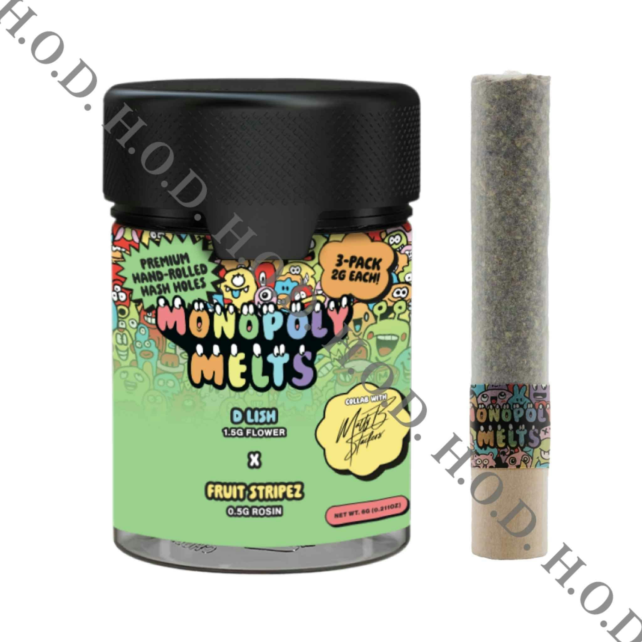 Monopoly Melts D Lish x Fruit Stripez Hash Hole Pre-Roll 2g 3 Pack