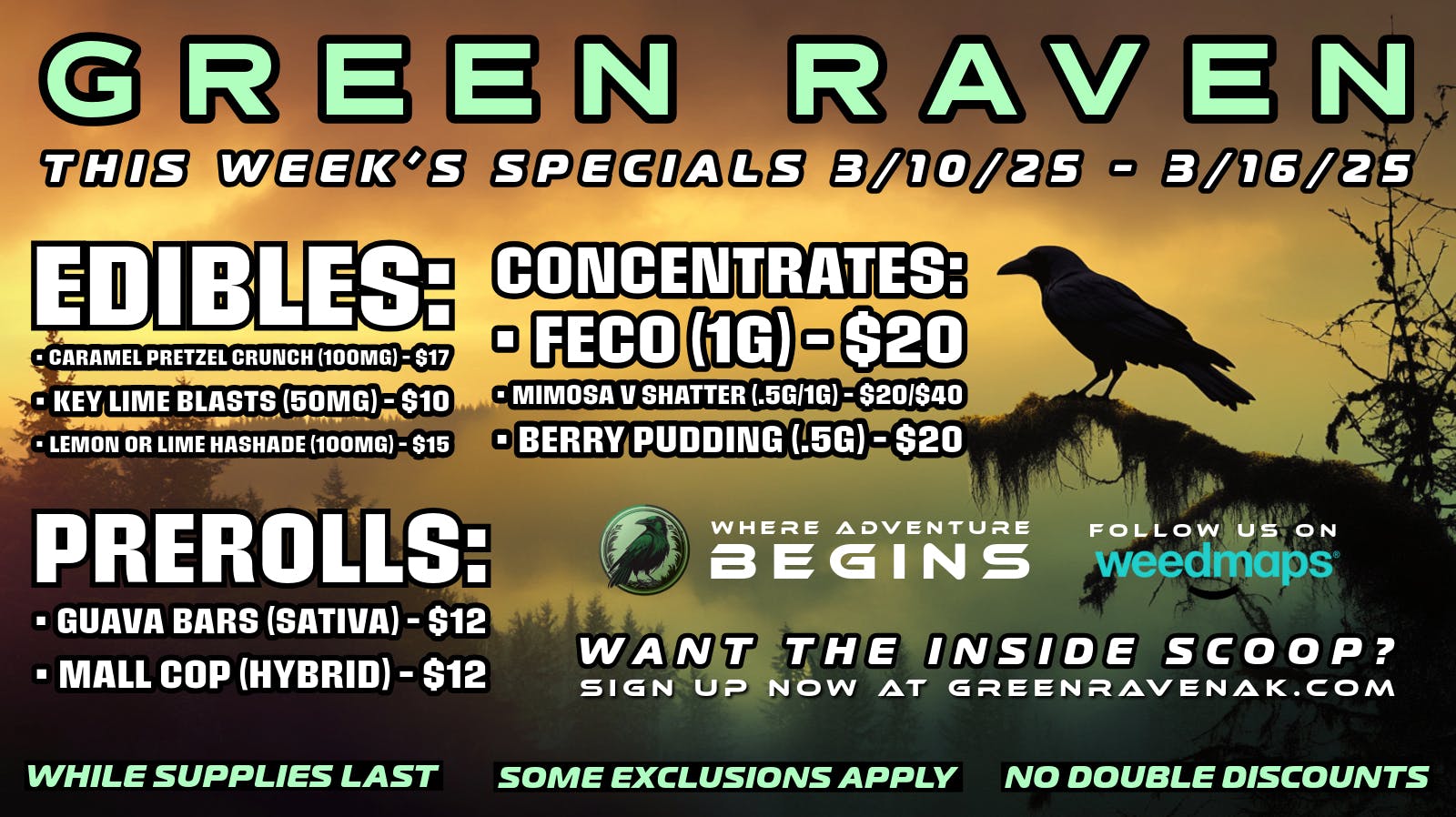 3/10-3/16 Specials at Green Raven | Weedmaps