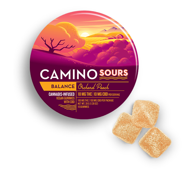 Kiva Camino Gummies Sour Orchard Peach CBD 1:1
