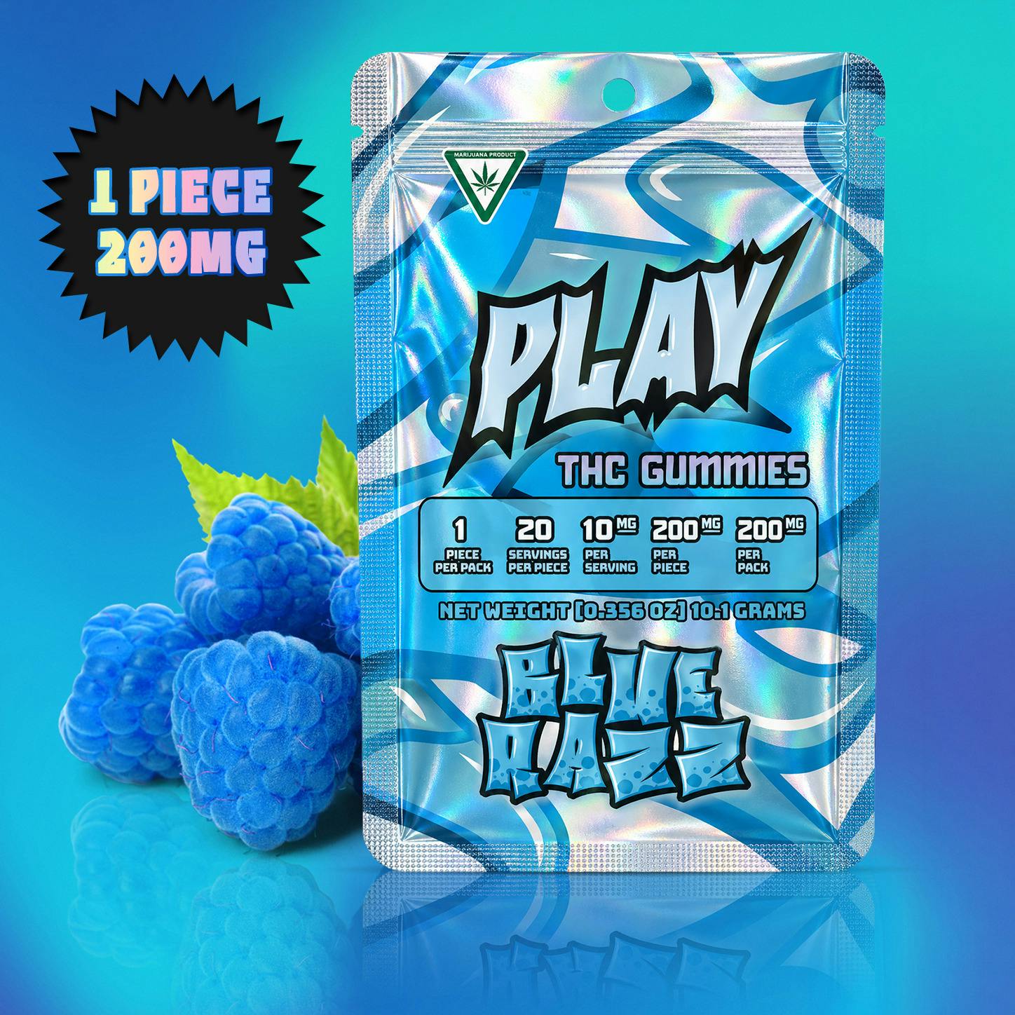 Play | Blue Razz | 200mg | Single Gummy
