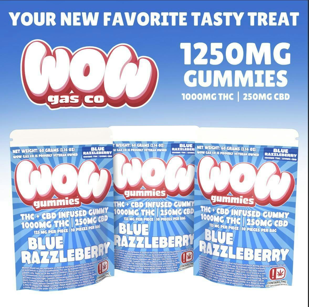 Blue Razzleberry - WOW Gummies 1000mg THC 250mg CBD