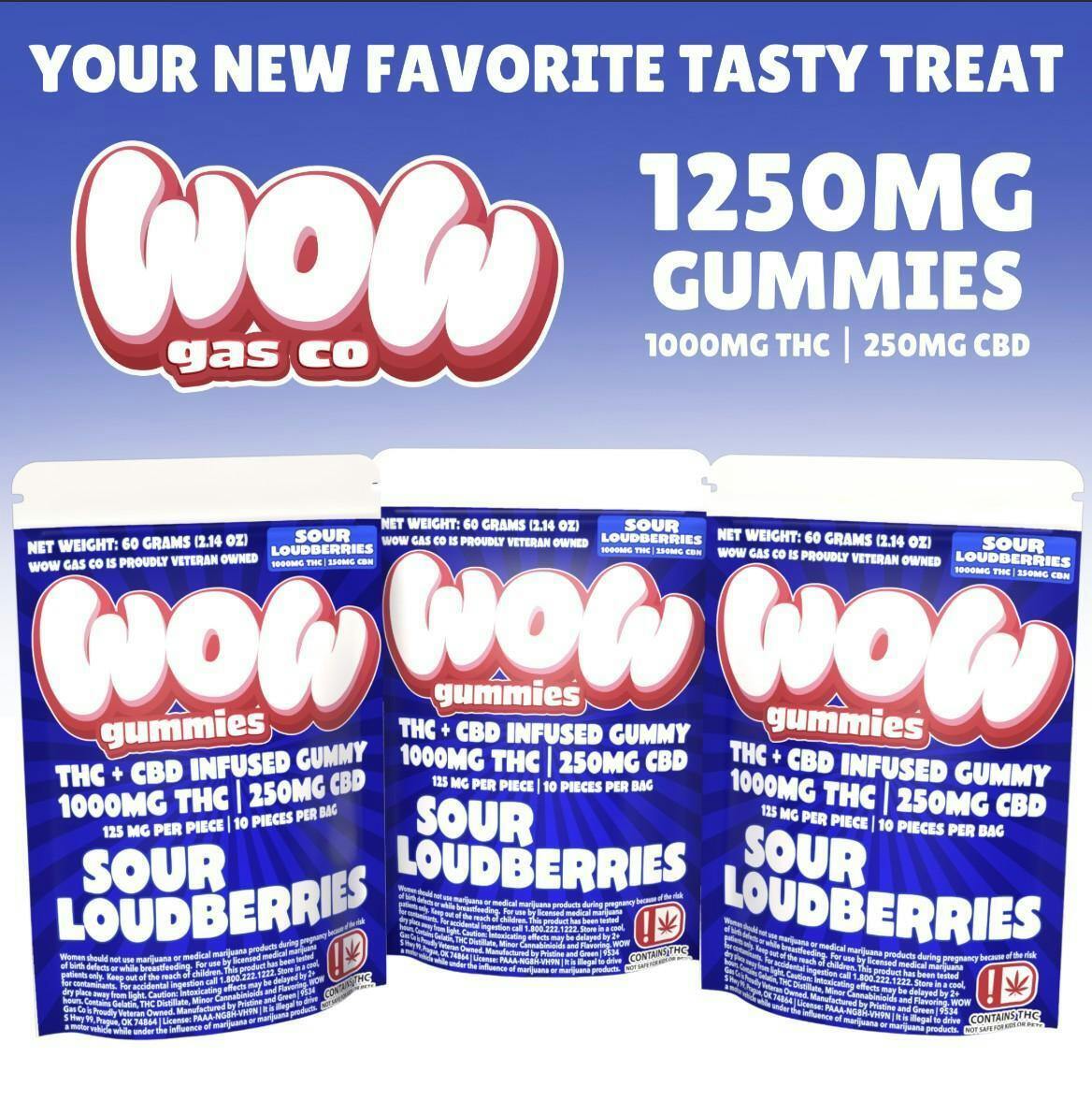 Sour Loudberries - WOW Gummies 1000mg THC 250mg CBD