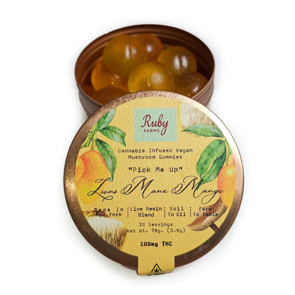 Ruby Farms - Lions Mane Mango "Pick Me Up" Live Resin Blend Gummies - Lemon Haze - 20pc - 2:1 CBD...