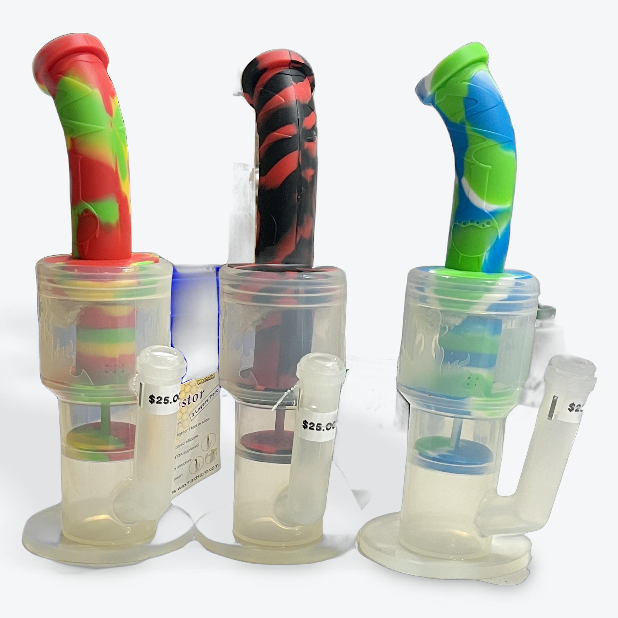 MJ Wholesale | Silicone Water Pipe with ice catcher | GLOW IN THE DARK (GREEN)