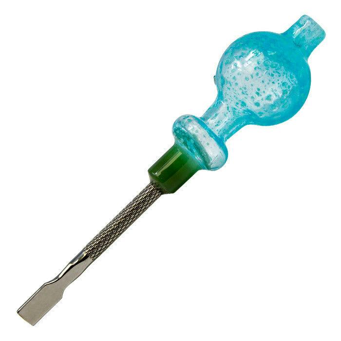 Blue Glow In The Dark Dabbing Stick and Carb Cap with Round Scooper