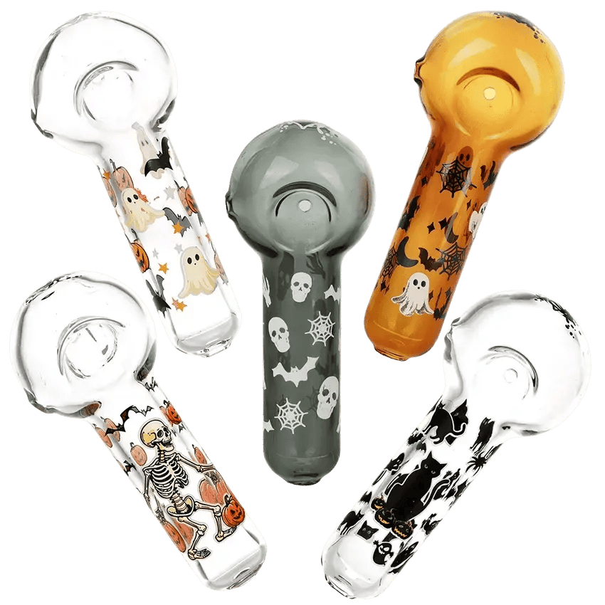 Halloween Glass Spoon Pipe Bundle - 4.5" / Assorted Colors & Designs