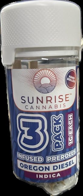 Sunrise Cannabis - Oregon Diesel - 1g/3Pk Infused Prerolls