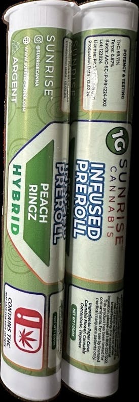 Sunrise Cannabis - Peach Ringz - 1g - Infused Preroll