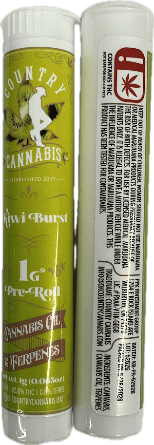 Country Cannabis - Kiwi Burst - 1g Infused Preroll R3.R1.B2