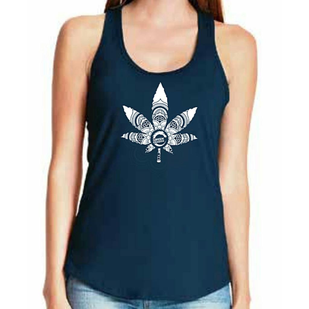 Green Dragon Weed Leaf Mandala Gathered Midnight Navy Racerback Extra Large