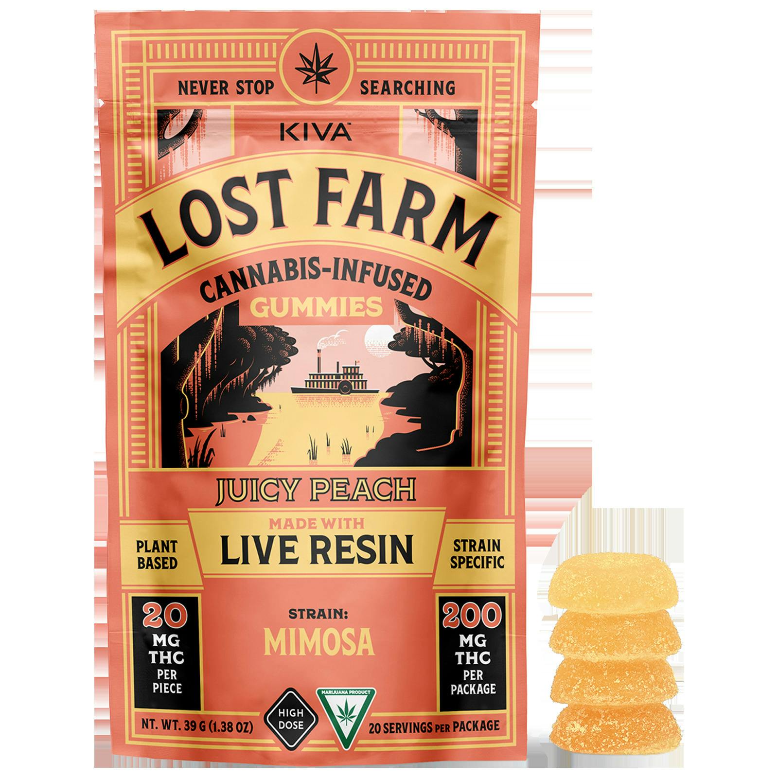 Juicy Peach x Mimosa Live Resin Gummies (200mg THC, 10 Pack)