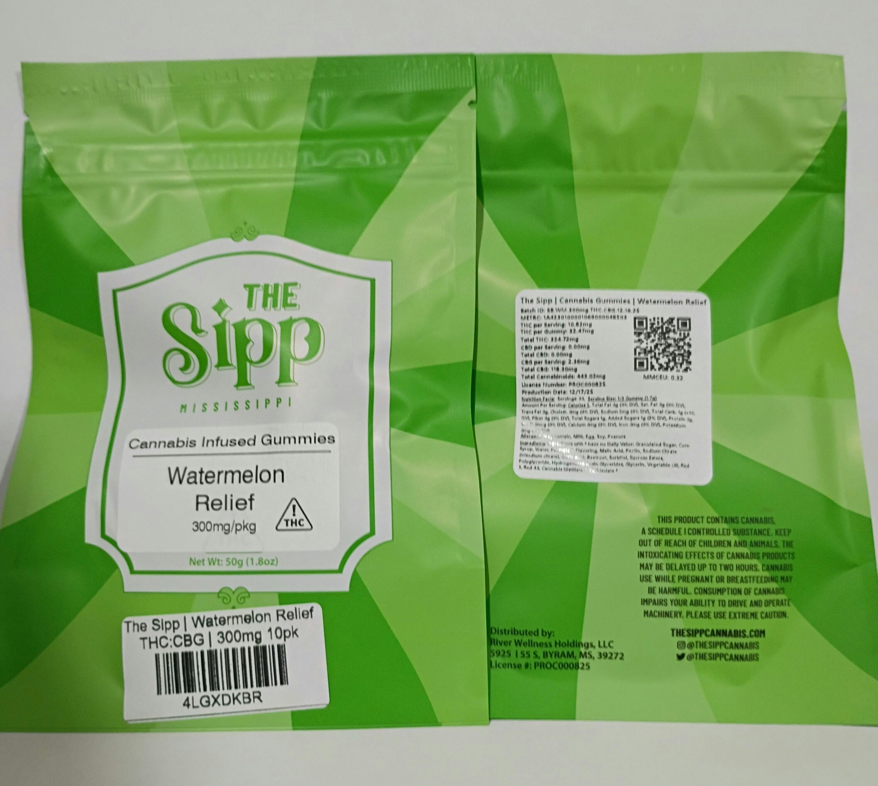 The Sipp | Watermelon Relief THC:CBG | 300mg 10pk