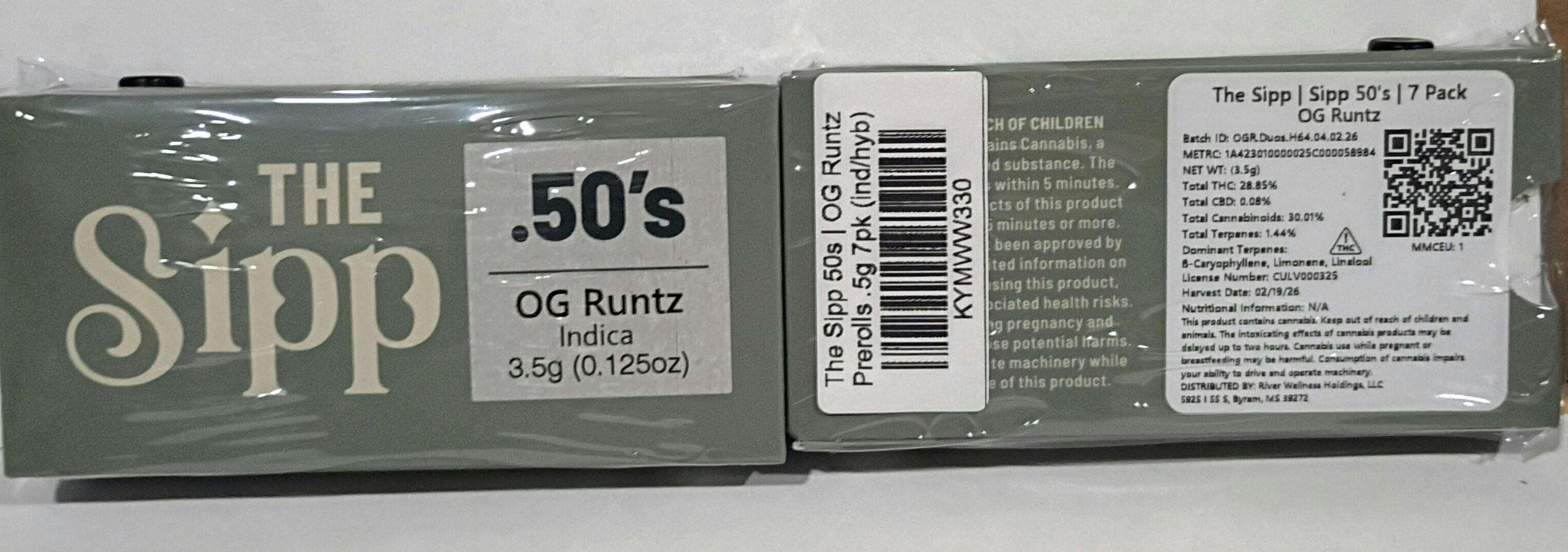 The Sipp 50s | OG Runtz Prerolls .5g 7pk (ind/hyb)
