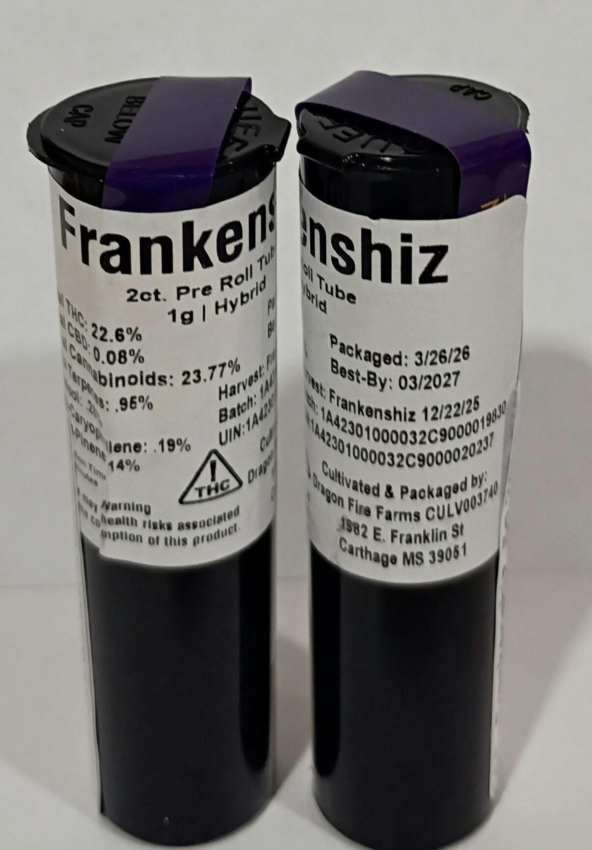 DFF- Frankenshiz .5g 2pk Pre Roll (ind/hyb) at Bee's Buds Dispensary Wiggins