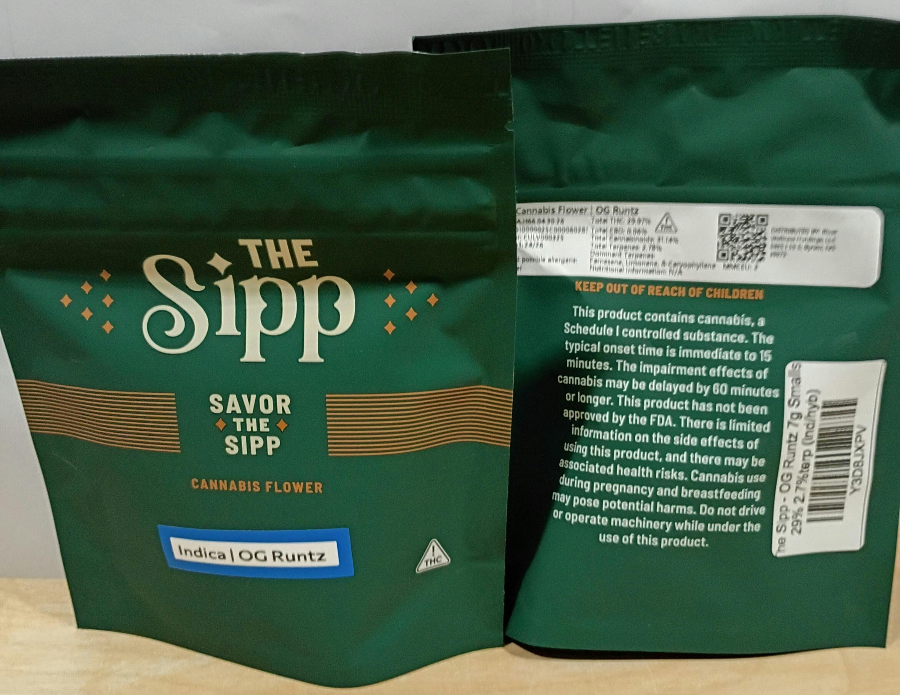 The Sipp - OG Runtz 7g Smalls 29% -2.7% terp (ind/hyb)