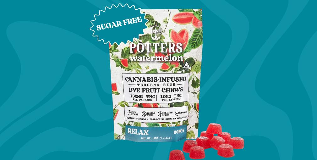 Potters - Watermelon - Indica - Sugar-Free Live Resin Fruit Chew - 10 Pack