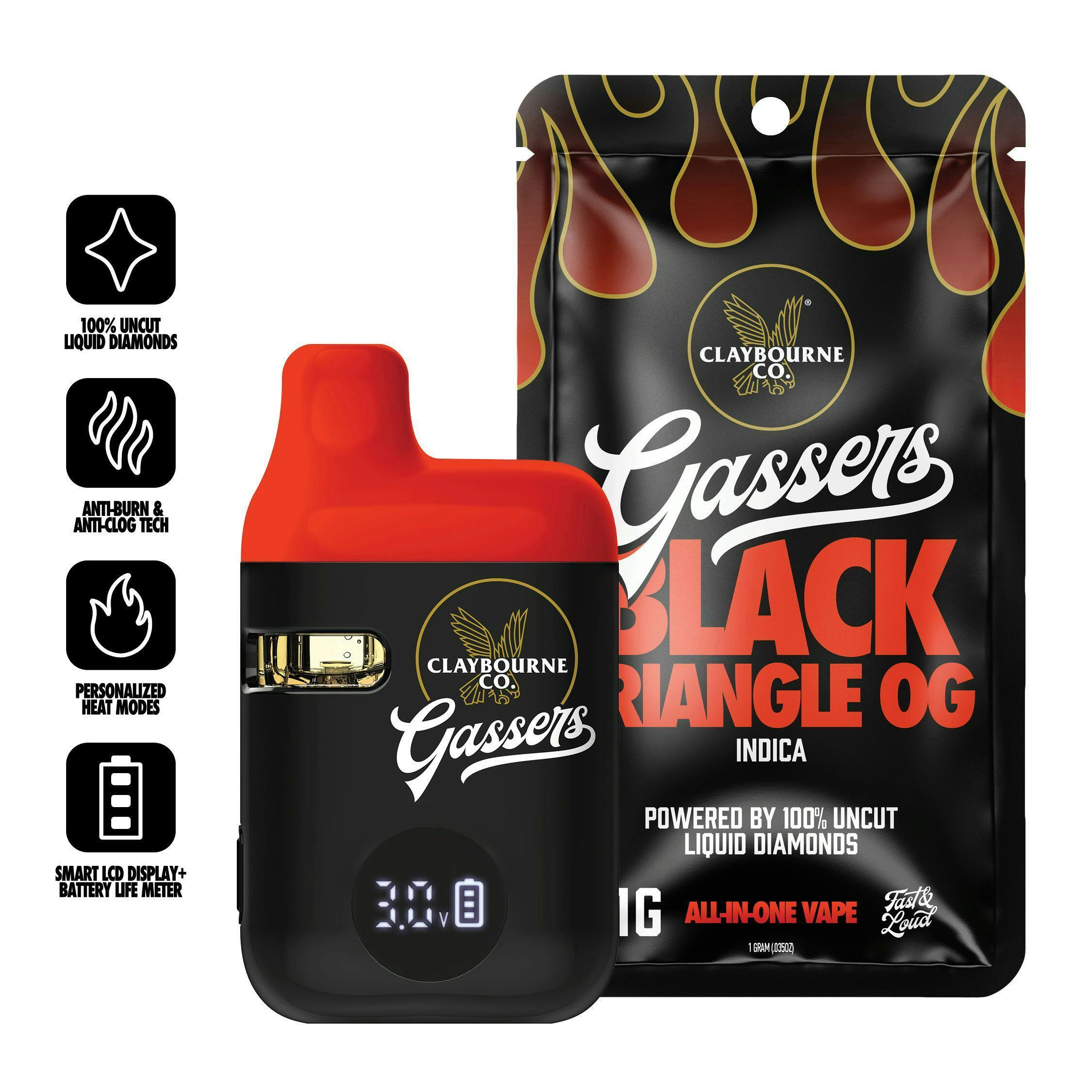 CLAYBOURNE CO. - BLACK TRIANGLE OG - INDICA - GASSERS - LIQUID DIAMOND - AIO VAPE - 1 g