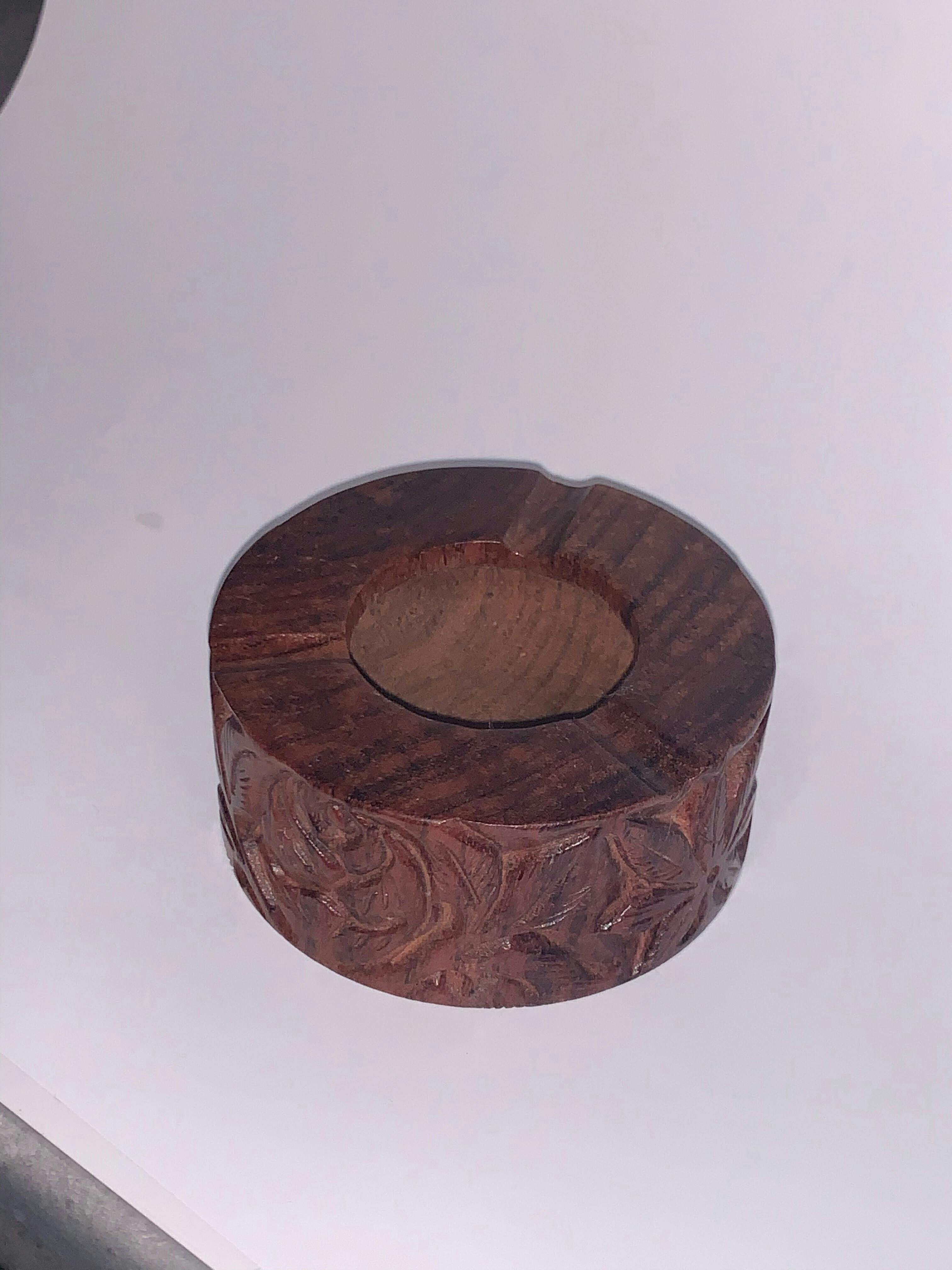 Hand Carved Wood Round Ashtray-Small