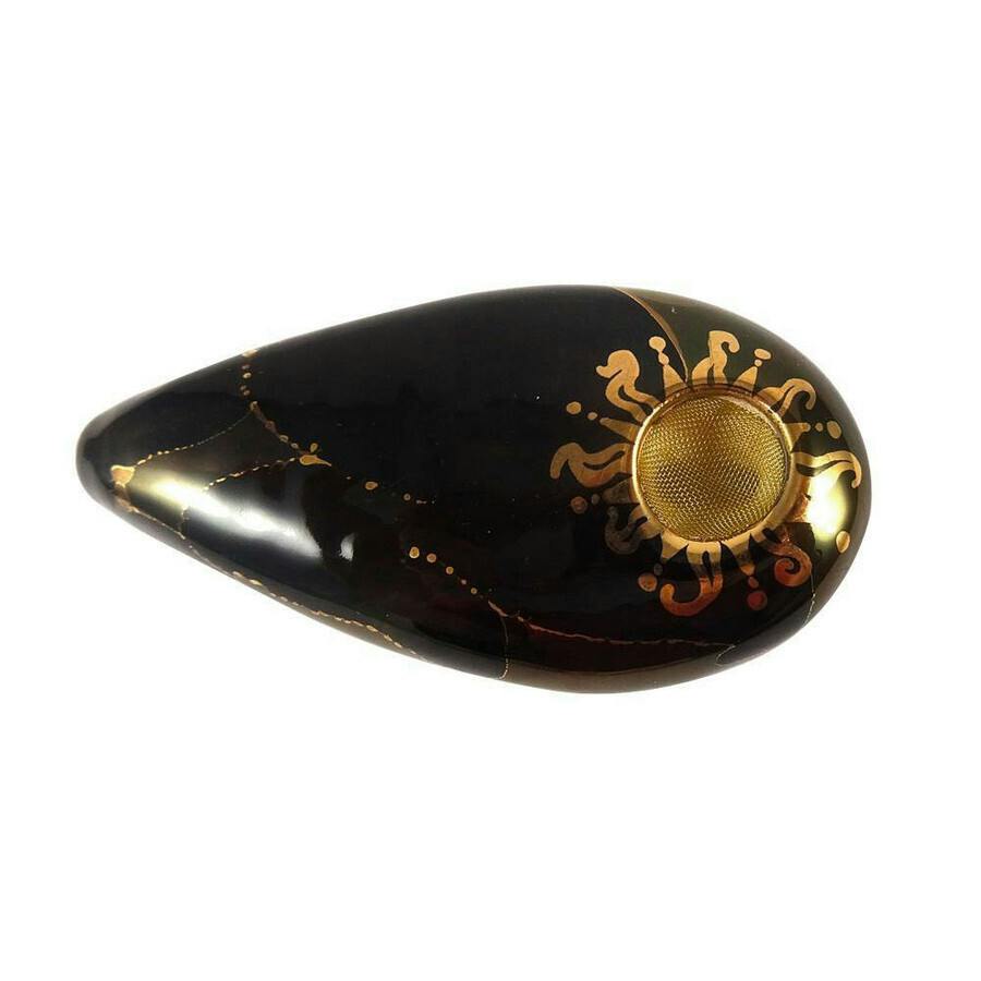 Porcelain Gold Goddess Pipe - Black