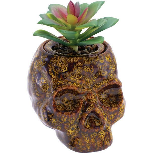 Fujima Skull Planter Ceramic Stash Jar - 4.5" - Yellow