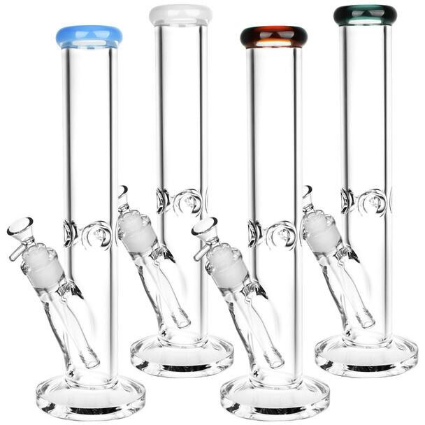 Classic Straight Tube Water Pipe - 7mm Thick / 13.75" / 14mm F / Colors Vary