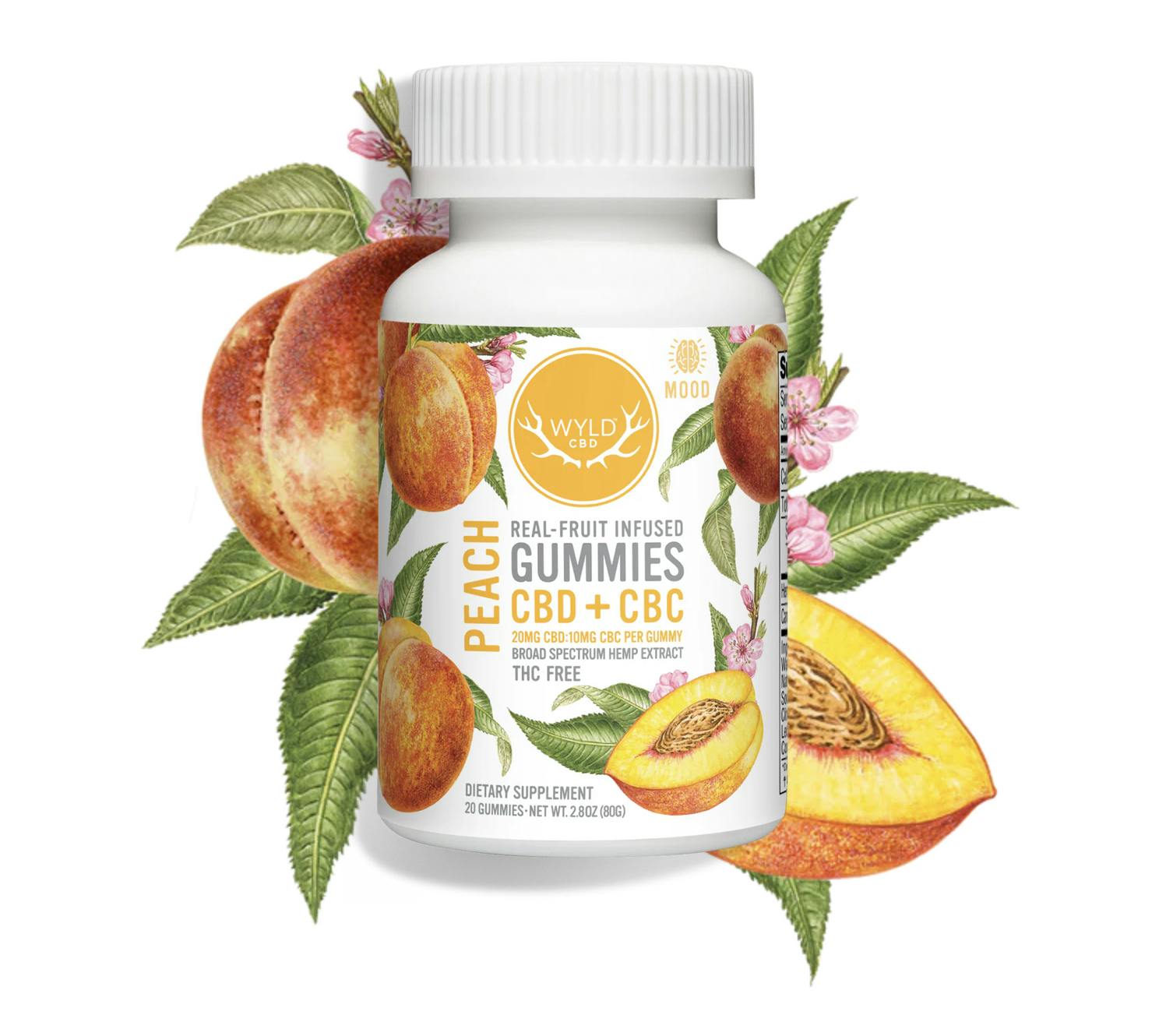 200mg CBD 100mg CBC Gummies | Peach (Mood) by WYLD CBD