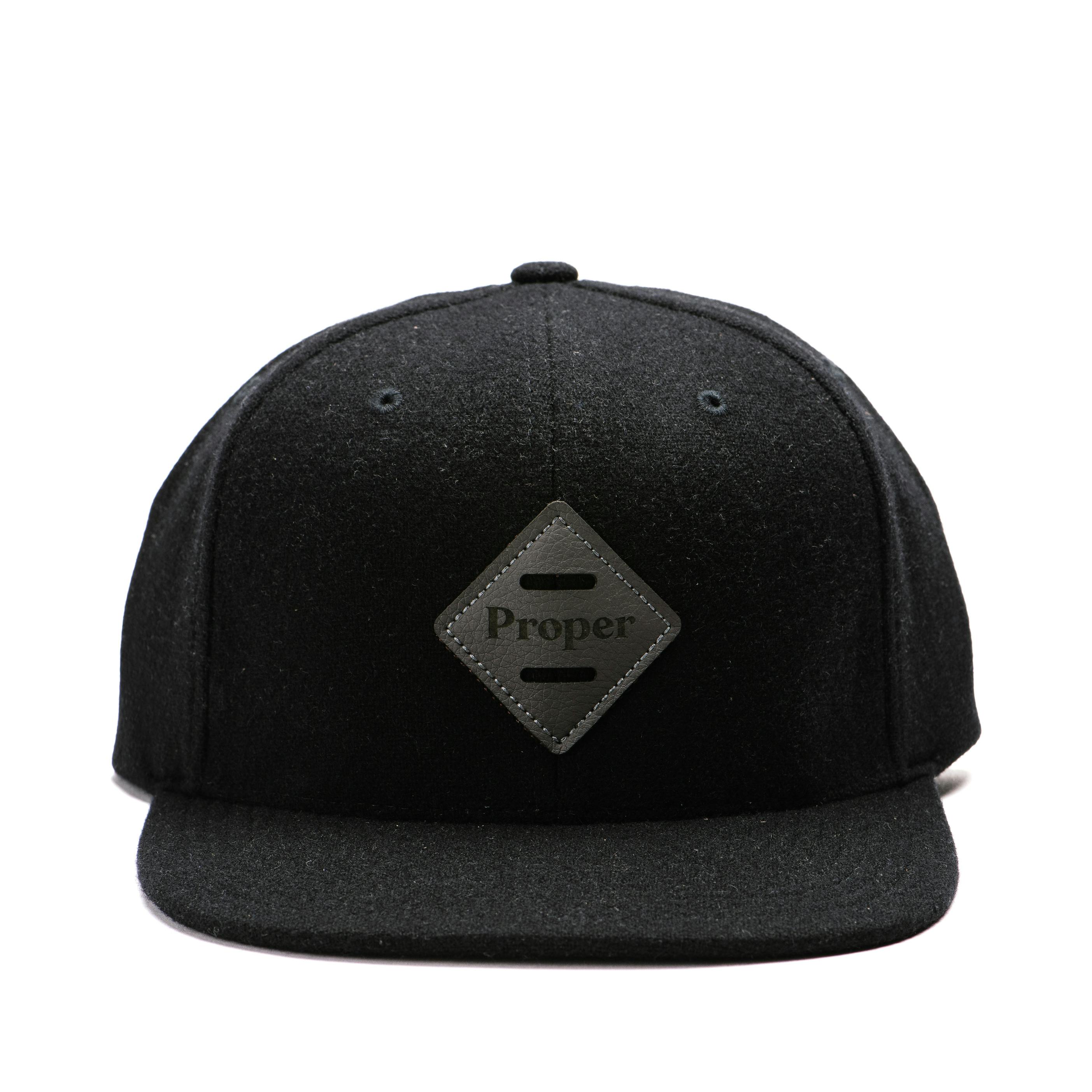 Black Patch Wool Strapback Flat Bill