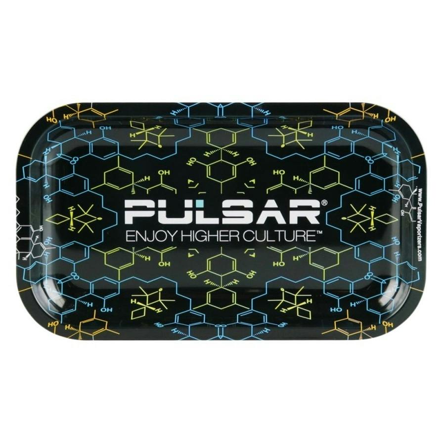 THC Molecule Metal Rolling Tray by Pulsar-Black 10.5'' X 6.25''