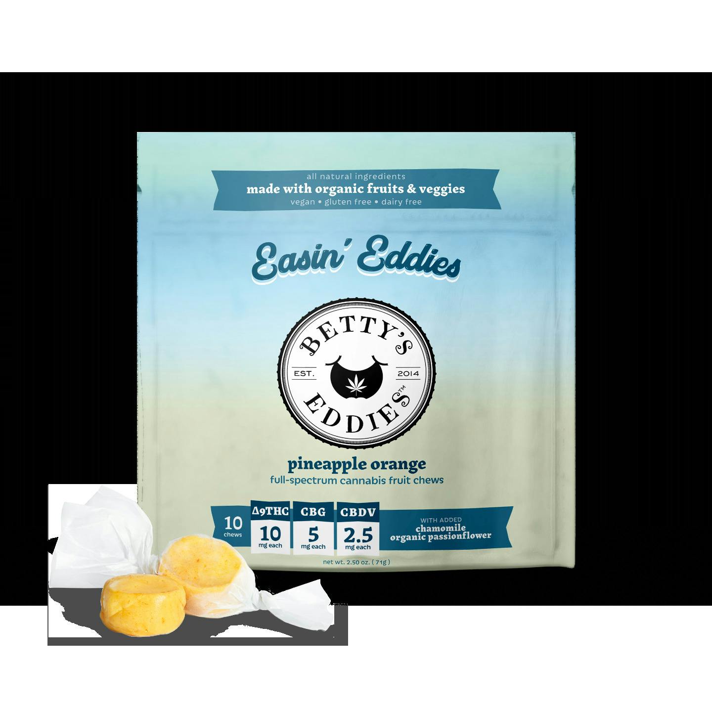 Betty's Eddies | Pineapple Orange 4:2:1 THC:CBG:CBDV | 10mg (10pk) Fruit Chews