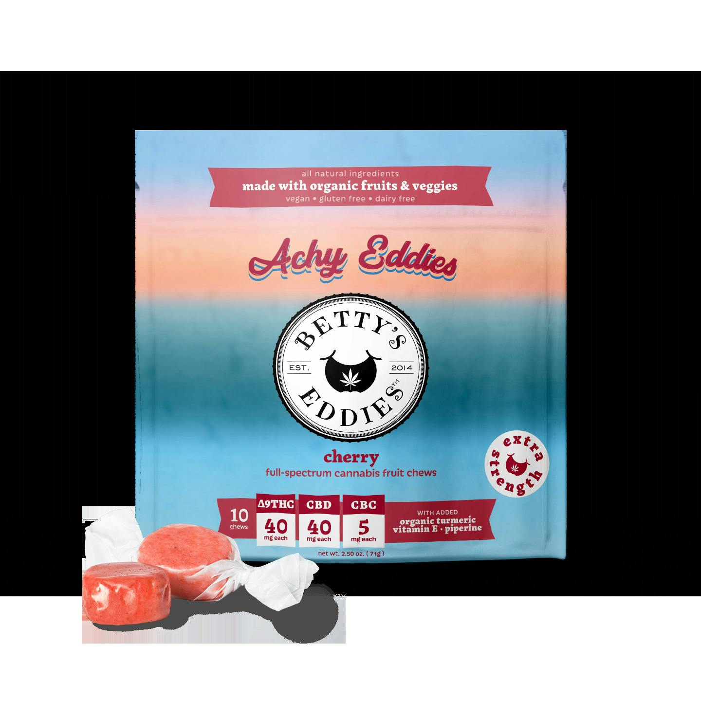 Betty's Eddies | Achy - Cherry 4:5:5 THC:CBD:CBC | 40MG Fruit Chews (10pk) (MED ONLY)