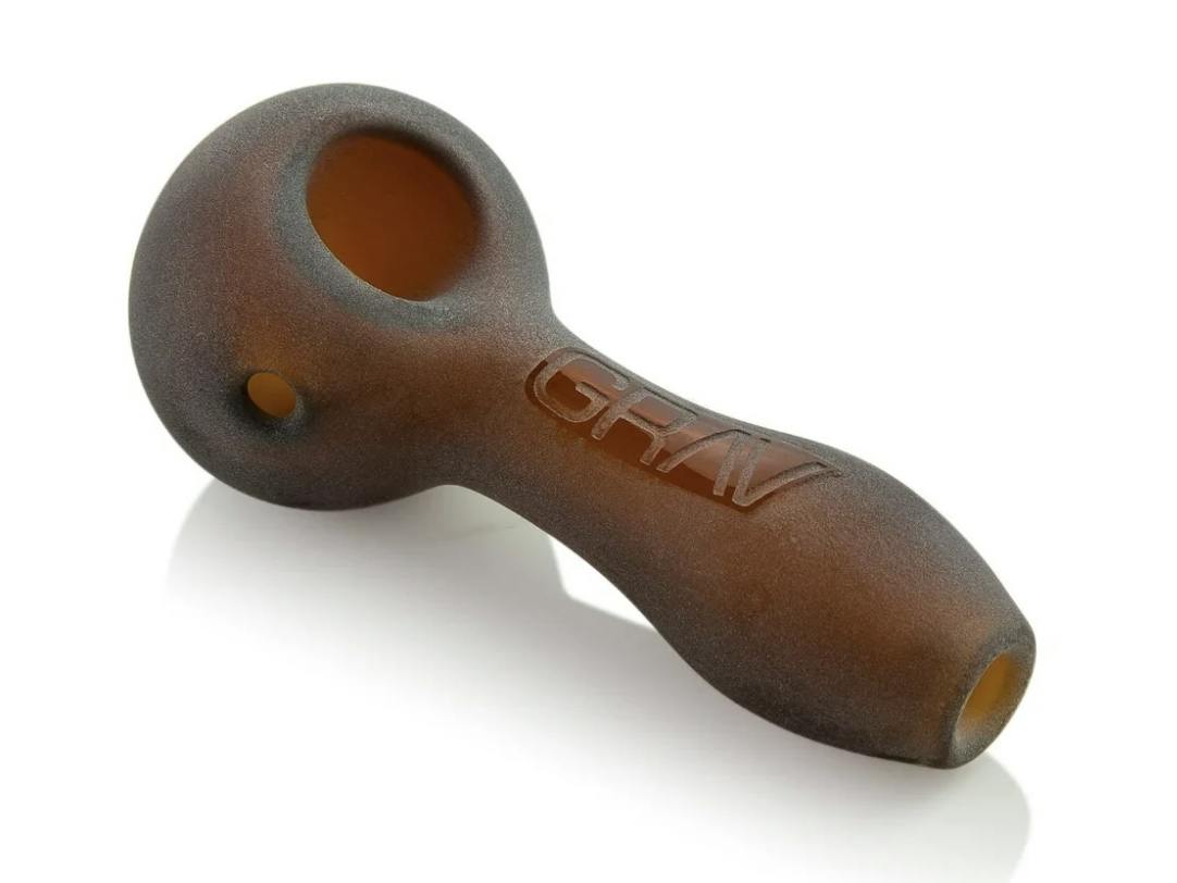 Grav - 4" Sandblasted Spoon Pipe - Amber
