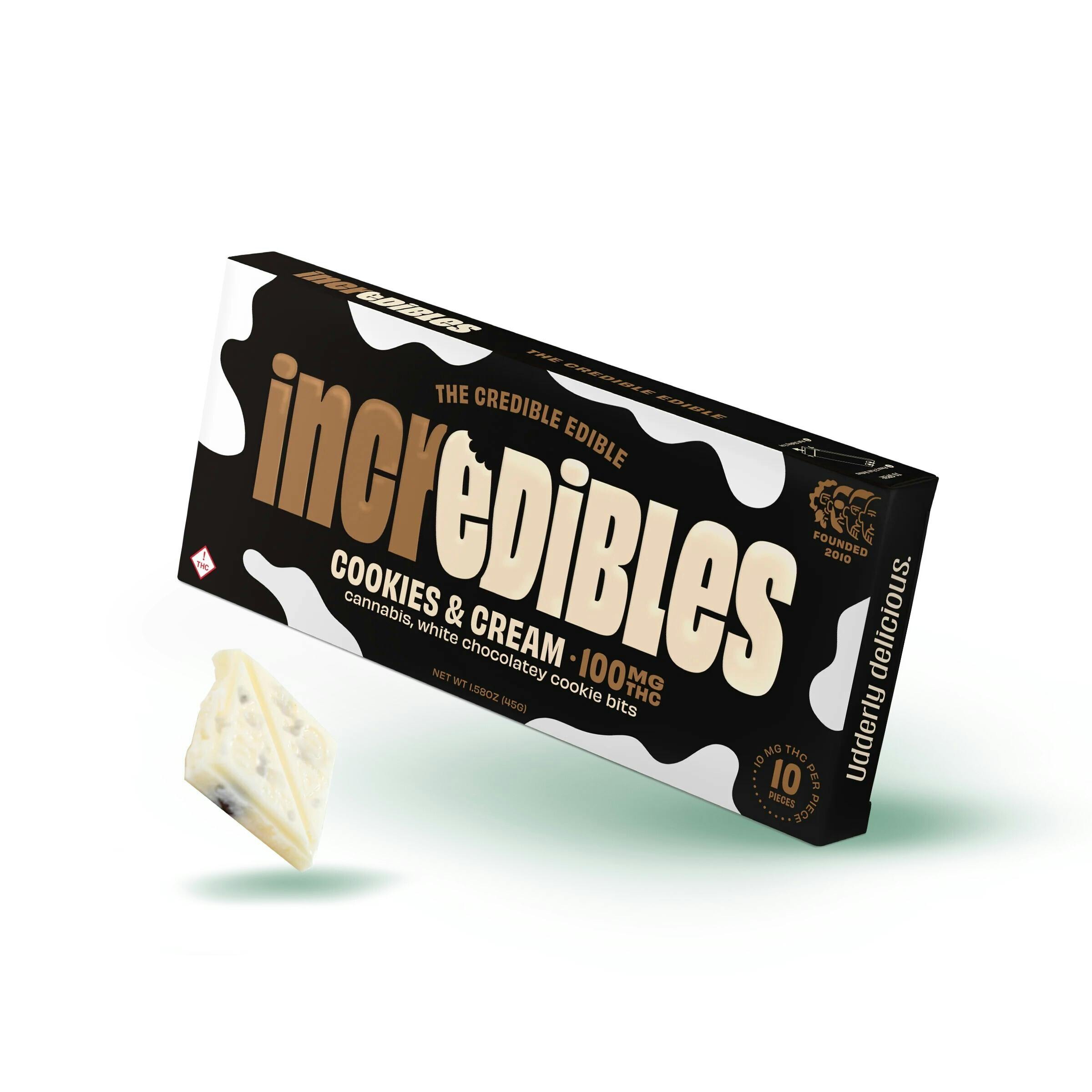 Incredibles - Cookies & Cream Chocolate Bar - 100mg