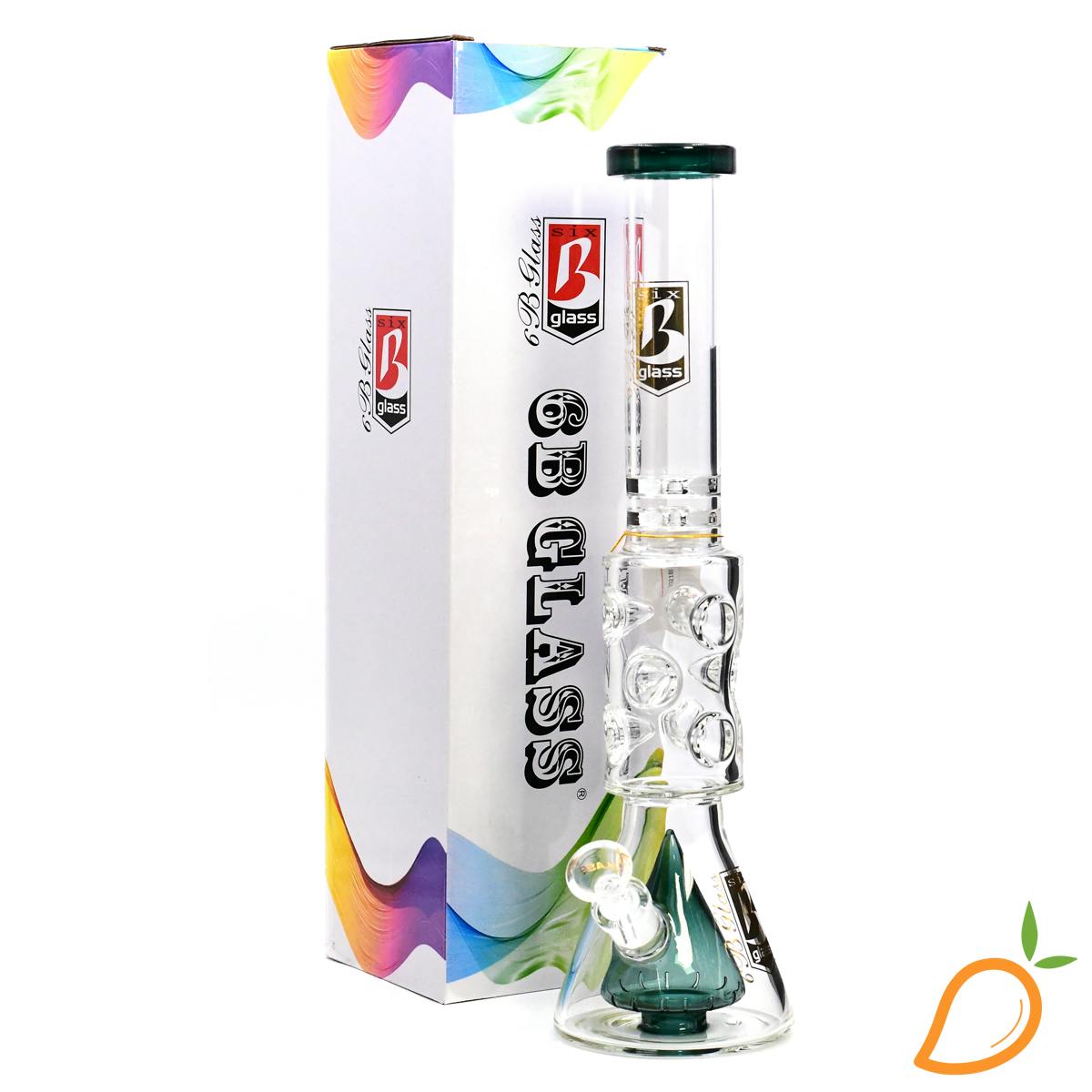 B Six Glass Water Pipe 13.5" Teal Cone Inside