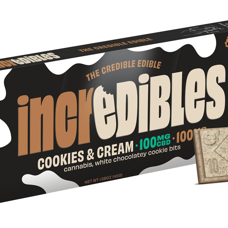 Cookies & Cream (H) - (1:1 THC:CBD) 100mg Chocolate Bar - Incredibles