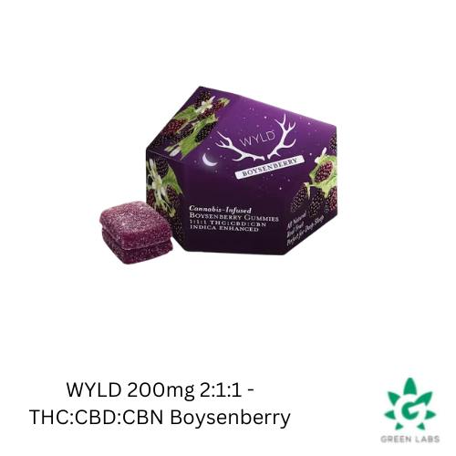 (REC) Wyld Fruit Gummies 200mg THC: 100mg CBD :100mg CBN - Boysenberry (Indica)